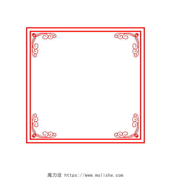 红色方形中式传统花纹边框免抠PNG素材